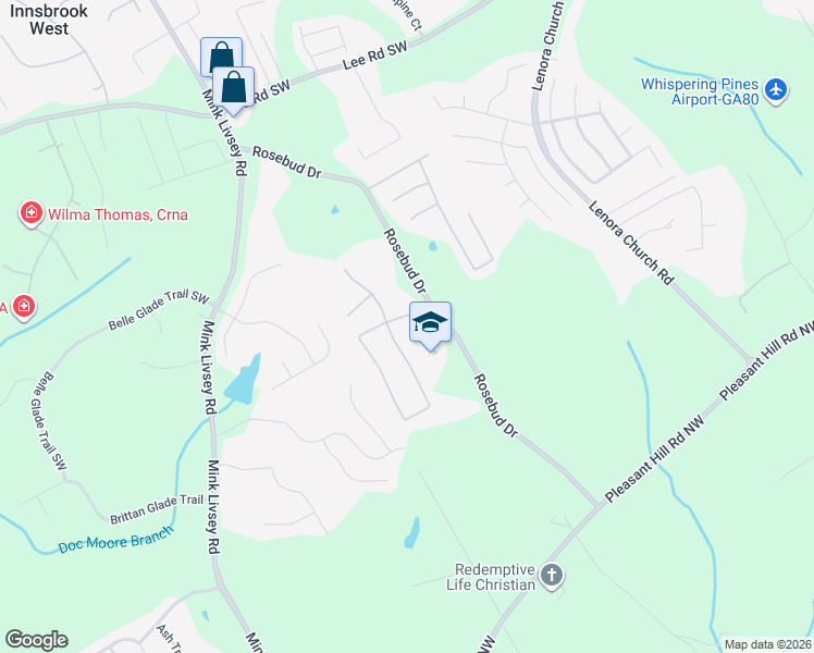 map of restaurants, bars, coffee shops, grocery stores, and more near 4815 Medlock Trail Court Southwest in Snellville
