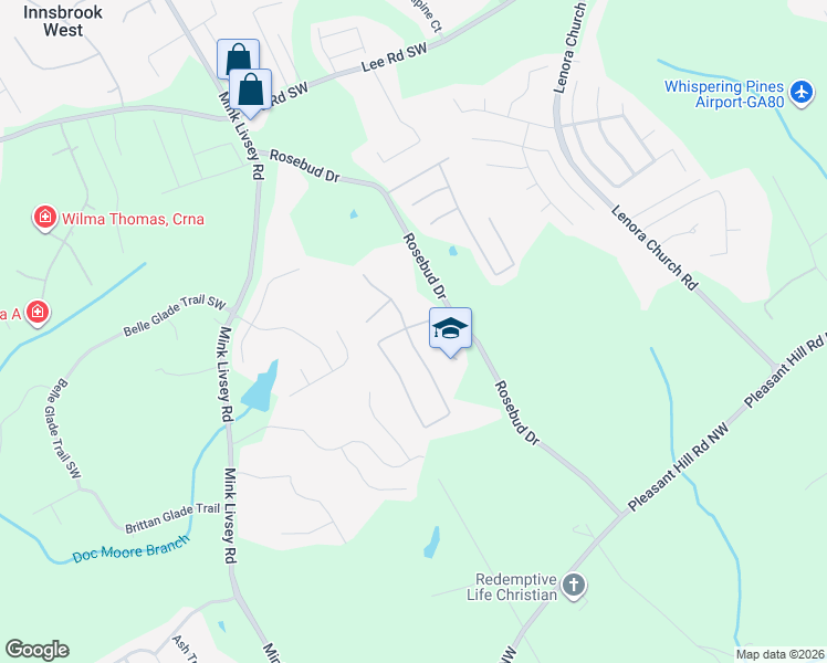 map of restaurants, bars, coffee shops, grocery stores, and more near 4037 Rosebud Park Drive in Snellville