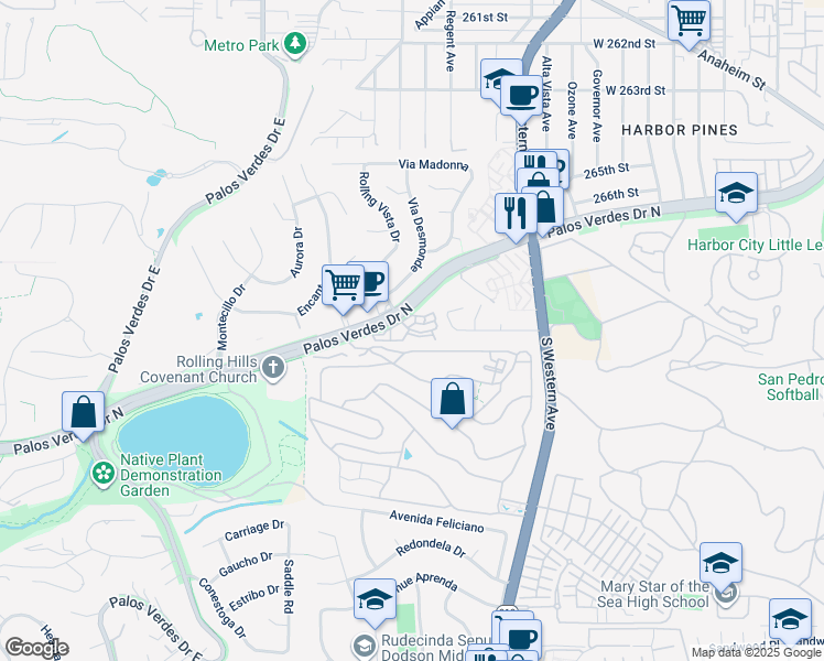 map of restaurants, bars, coffee shops, grocery stores, and more near 1978 Rolling Vista Drive in Lomita
