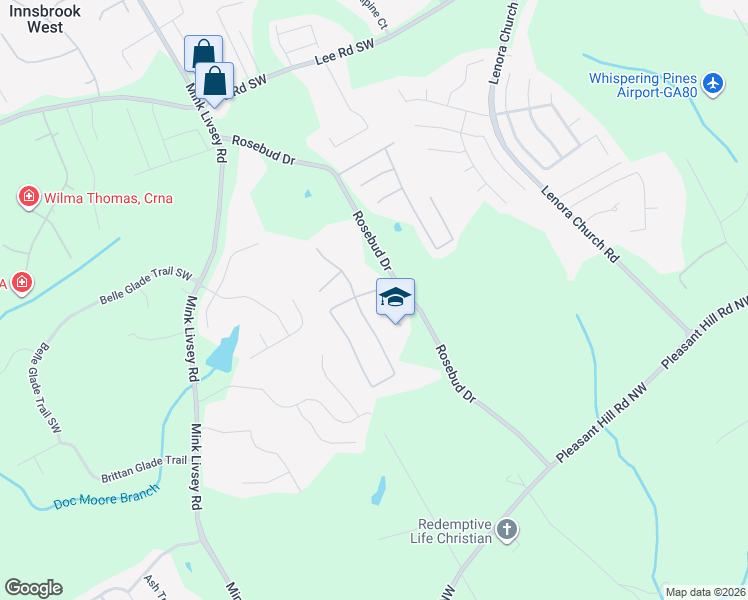 map of restaurants, bars, coffee shops, grocery stores, and more near 4815 Medlock Trail Court Southwest in Snellville