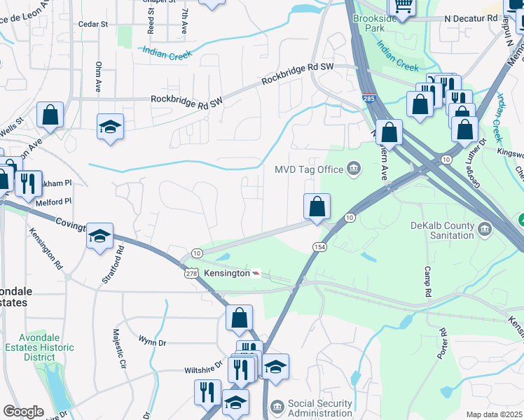 map of restaurants, bars, coffee shops, grocery stores, and more near 712 Avondale Hills Drive in Decatur