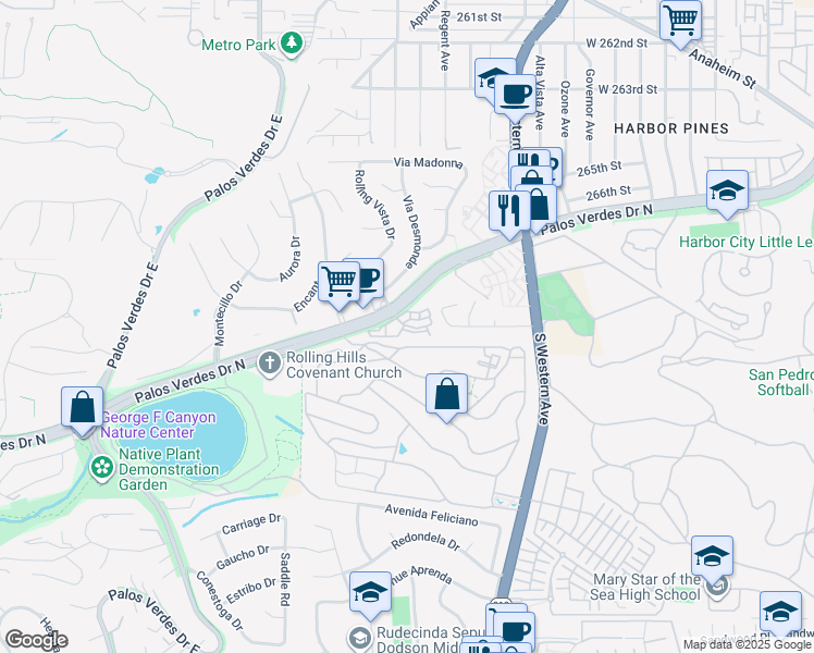 map of restaurants, bars, coffee shops, grocery stores, and more near 1988 Rolling Vista Drive in Lomita