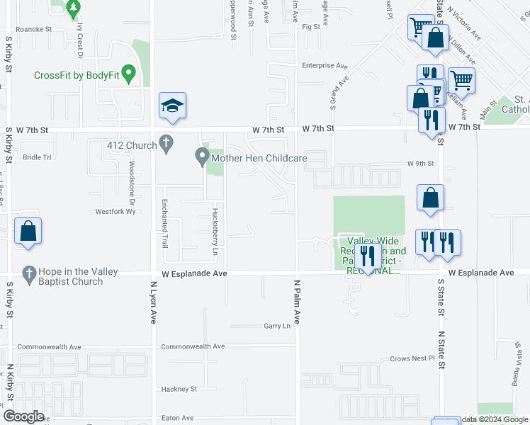 map of restaurants, bars, coffee shops, grocery stores, and more near 1180 Vista Montana in San Jacinto