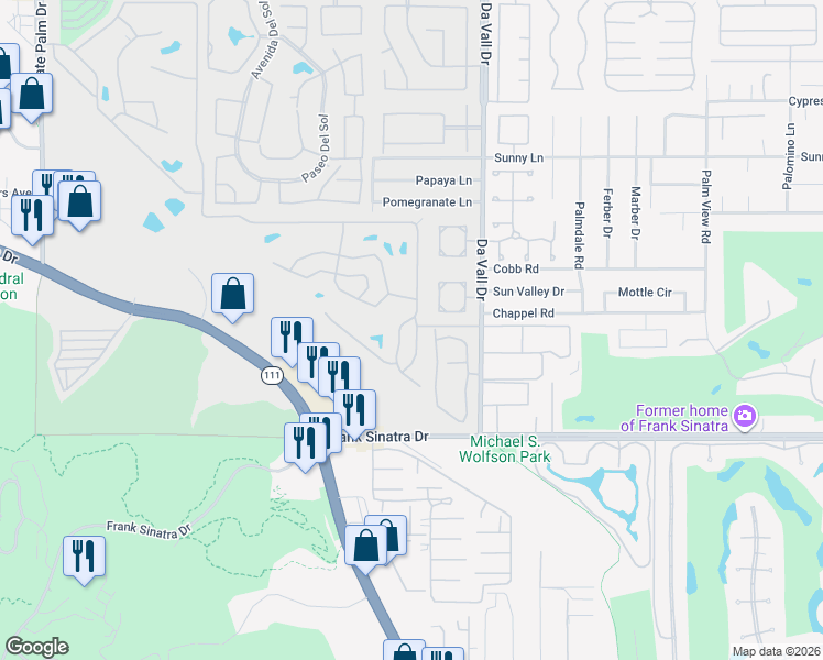map of restaurants, bars, coffee shops, grocery stores, and more near 364 Avenue Andorra in Cathedral City