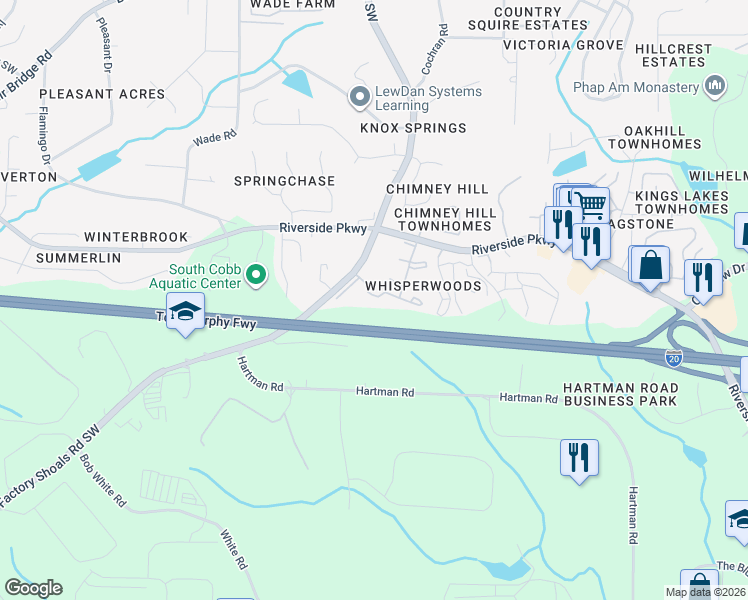 map of restaurants, bars, coffee shops, grocery stores, and more near West Expressway in Austell