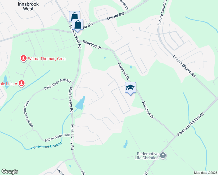 map of restaurants, bars, coffee shops, grocery stores, and more near 3558 Rosebud Park Drive in Snellville
