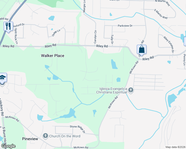 map of restaurants, bars, coffee shops, grocery stores, and more near 3451 Swan Drive in Douglasville