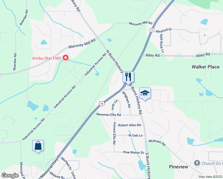 map of restaurants, bars, coffee shops, grocery stores, and more near 11560 Veterans Memorial Highway in Douglasville