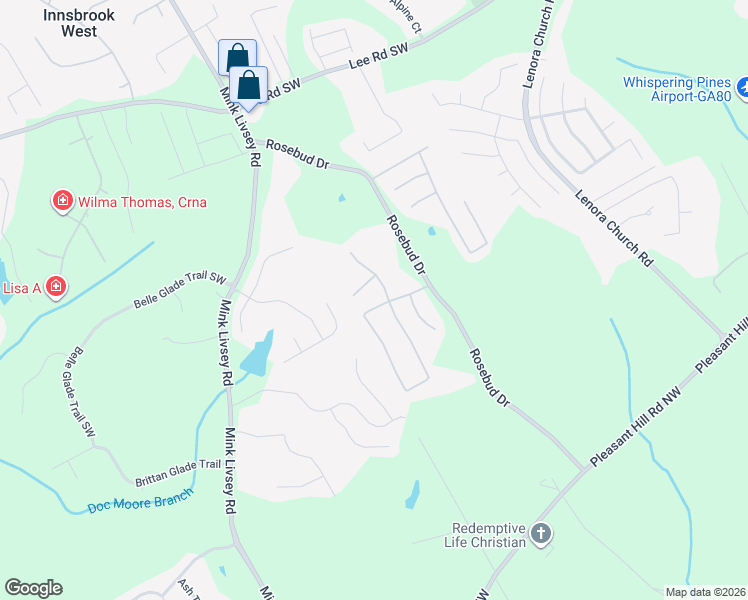 map of restaurants, bars, coffee shops, grocery stores, and more near 3503 Rosebud Park Drive in Snellville