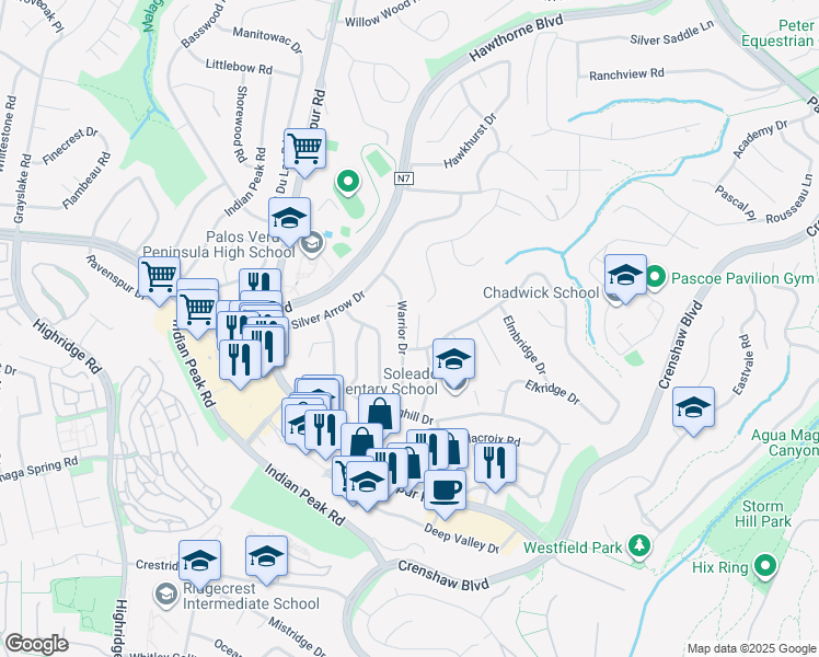 map of restaurants, bars, coffee shops, grocery stores, and more near 27422 Warrior Drive in Rancho Palos Verdes