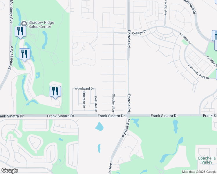 map of restaurants, bars, coffee shops, grocery stores, and more near 74081 Kokopelli Circle in Palm Desert