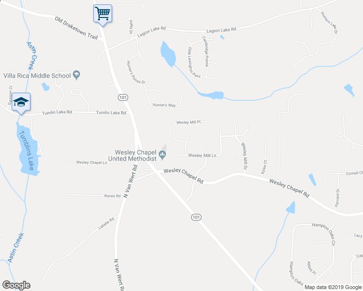 map of restaurants, bars, coffee shops, grocery stores, and more near 300 Wesley Mill Place in Villa Rica