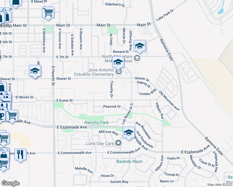 map of restaurants, bars, coffee shops, grocery stores, and more near 1010 Daniel Court in San Jacinto