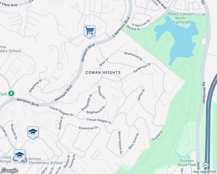 map of restaurants, bars, coffee shops, grocery stores, and more near 1505 Clearview Lane in Santa Ana