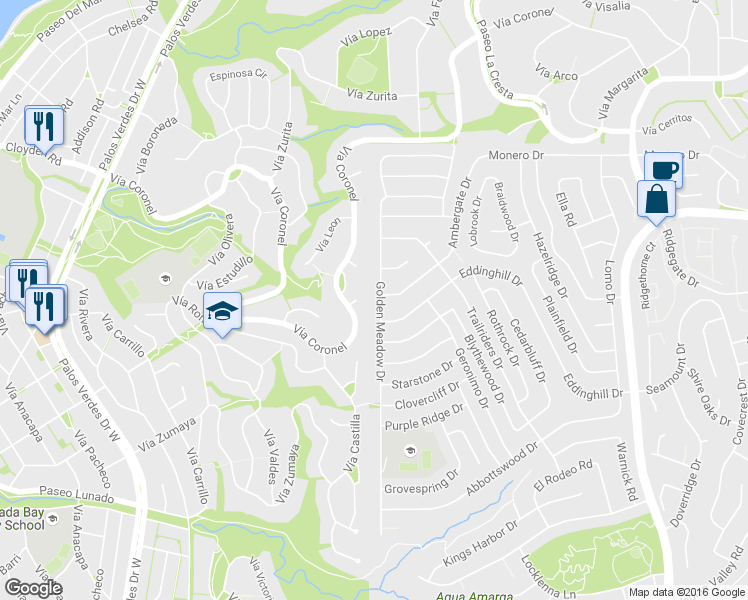 map of restaurants, bars, coffee shops, grocery stores, and more near 28405 Golden Meadow Drive in Rancho Palos Verdes