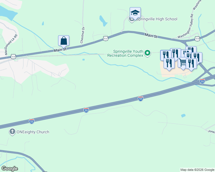 map of restaurants, bars, coffee shops, grocery stores, and more near in Springville
