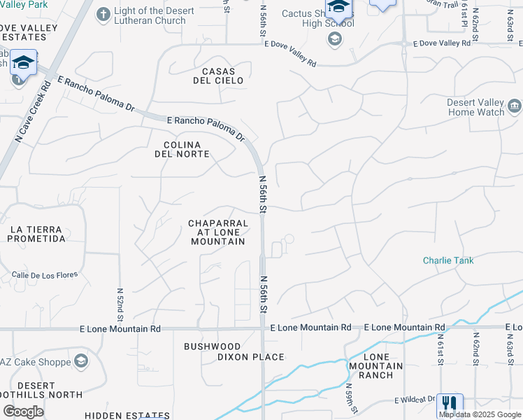 map of restaurants, bars, coffee shops, grocery stores, and more near N 56th St in Phoenix