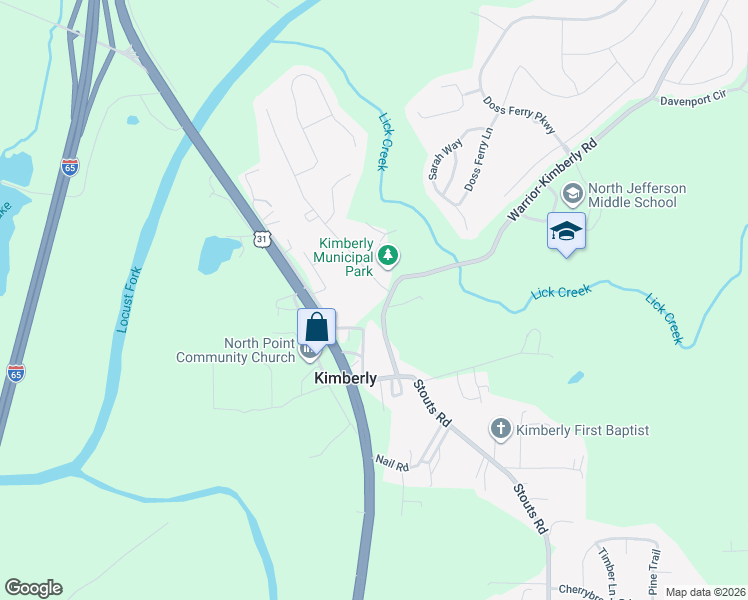 map of restaurants, bars, coffee shops, grocery stores, and more near 8016 Warrior-Kimberly Road in Kimberly