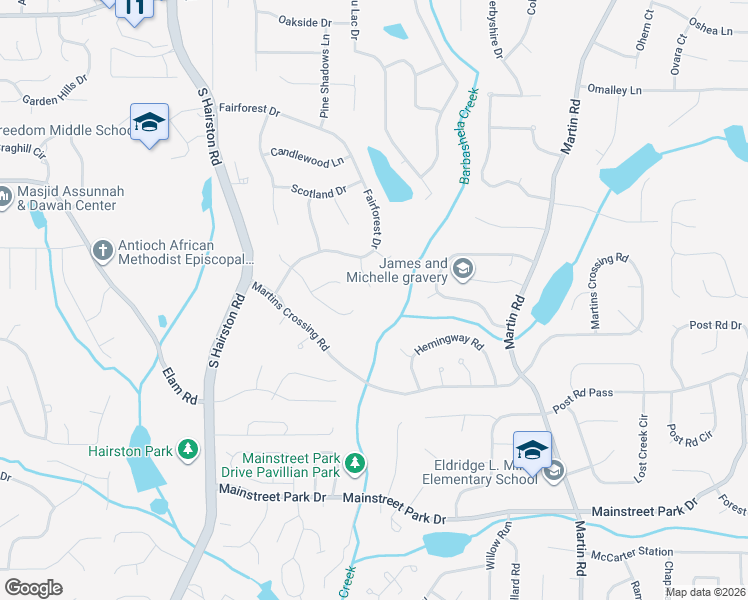 map of restaurants, bars, coffee shops, grocery stores, and more near 697 Tarkington Rd N in Stone Mountain