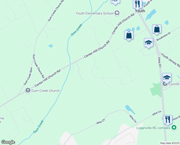 map of restaurants, bars, coffee shops, grocery stores, and more near 1213 Blue Springs Drive in Loganville
