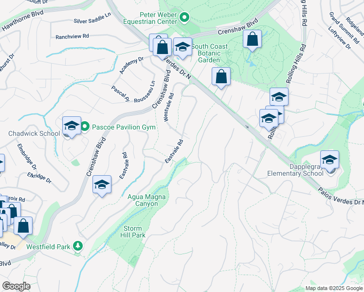 map of restaurants, bars, coffee shops, grocery stores, and more near 26922 Eastvale Road in Palos Verdes Peninsula