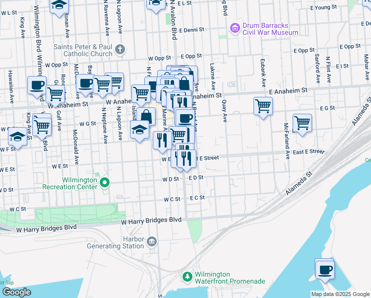 map of restaurants, bars, coffee shops, grocery stores, and more near 543 Broad Avenue in Los Angeles