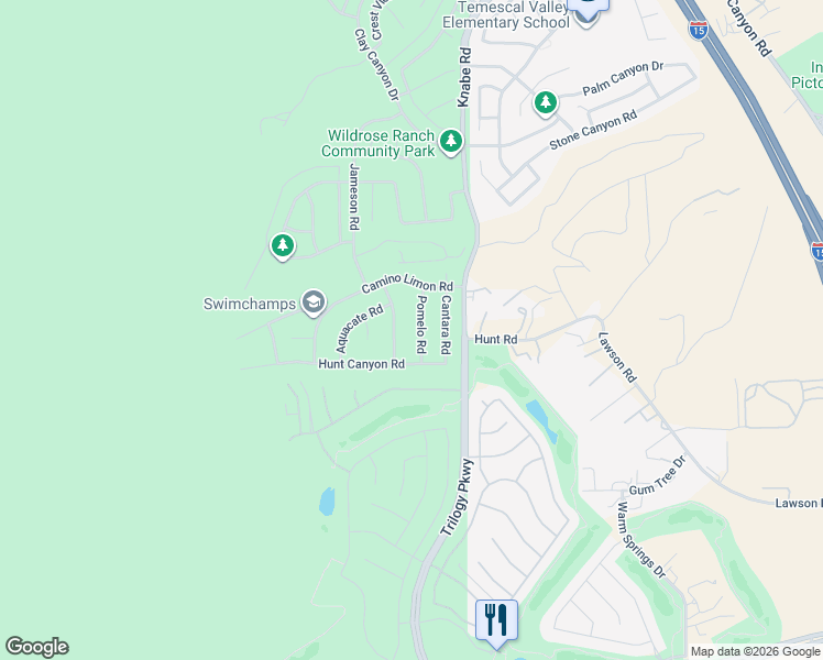 map of restaurants, bars, coffee shops, grocery stores, and more near 23590 Pomelo Road in Corona