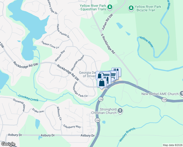 map of restaurants, bars, coffee shops, grocery stores, and more near 7529 Watson Kaye in Stone Mountain
