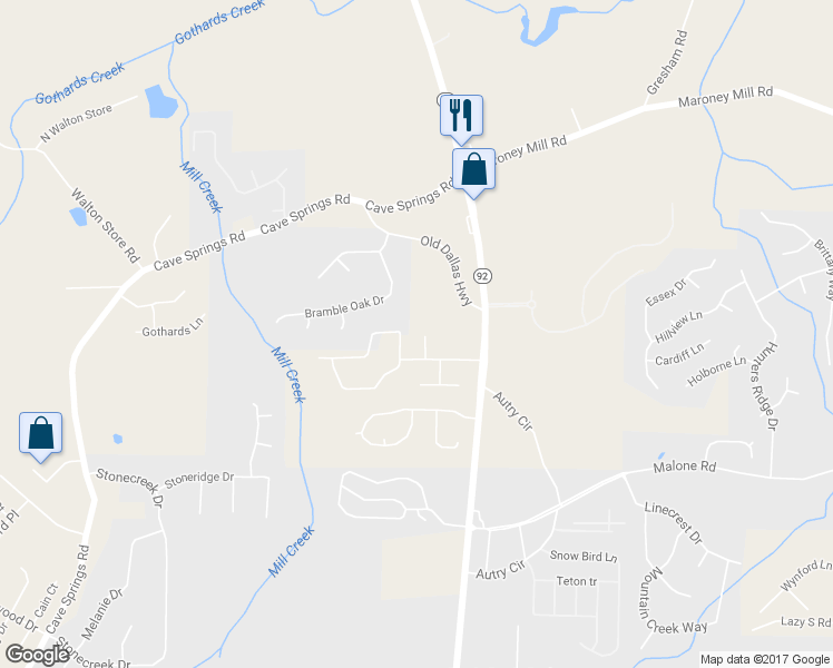 map of restaurants, bars, coffee shops, grocery stores, and more near 960 Styles Court in Douglasville