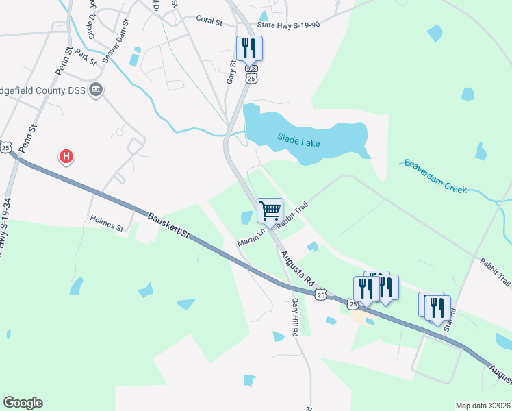 map of restaurants, bars, coffee shops, grocery stores, and more near 1 Planer Road in Edgefield
