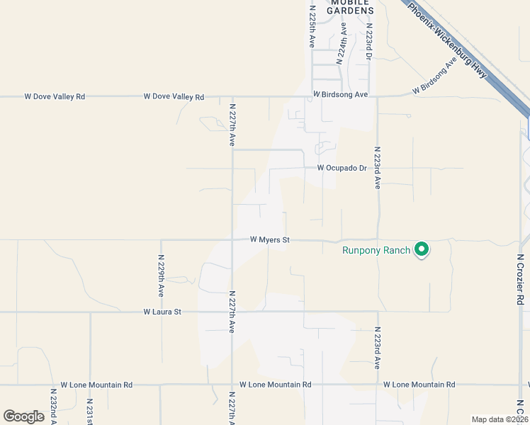 map of restaurants, bars, coffee shops, grocery stores, and more near 22609 West Dusty Wren Road in Wittmann