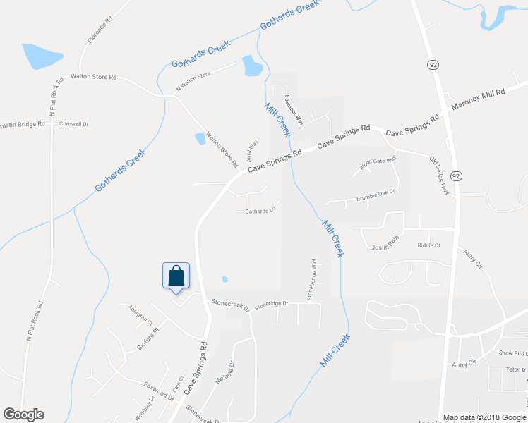 map of restaurants, bars, coffee shops, grocery stores, and more near 6357 Gothards Lane in Douglasville