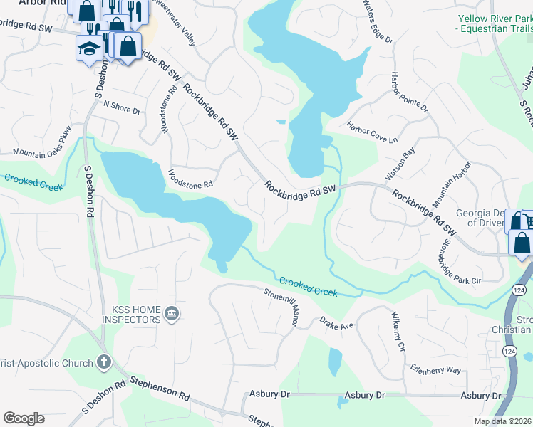 map of restaurants, bars, coffee shops, grocery stores, and more near 647 Windchase Place in Lithonia