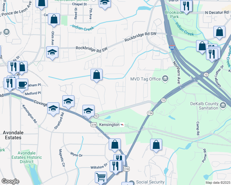 map of restaurants, bars, coffee shops, grocery stores, and more near 687 Avondale Creek Drive in Decatur