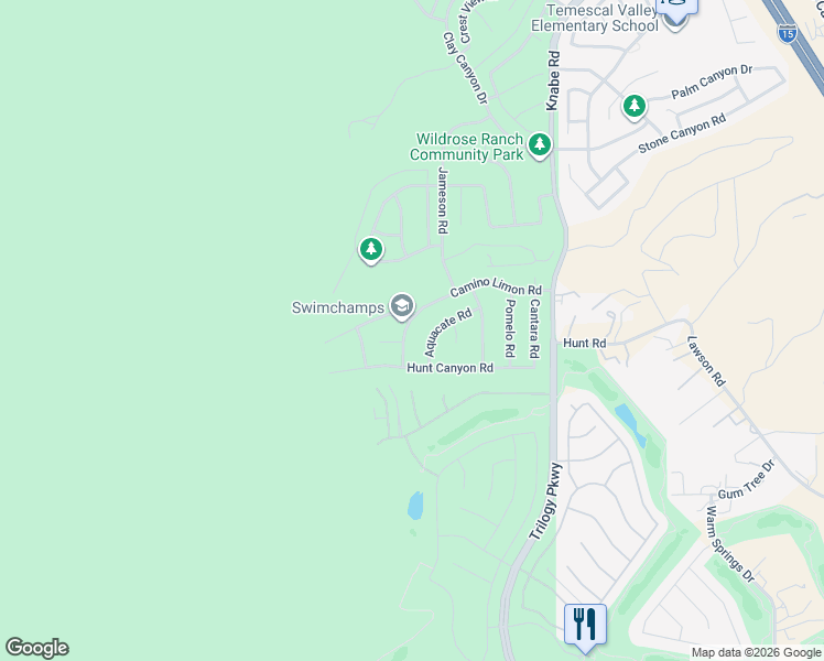 map of restaurants, bars, coffee shops, grocery stores, and more near 8623 Camino Limon Road in Corona