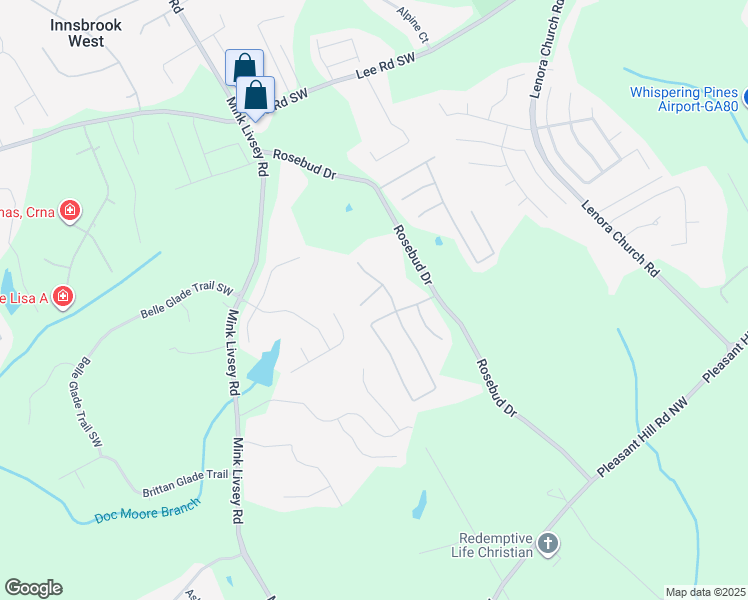 map of restaurants, bars, coffee shops, grocery stores, and more near 3503 Rosebud Park Court in Snellville