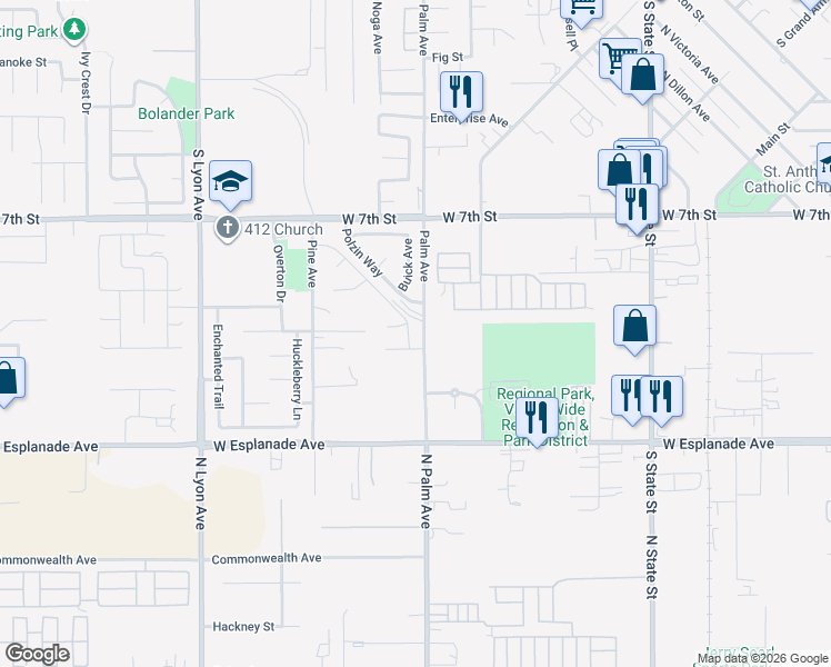 map of restaurants, bars, coffee shops, grocery stores, and more near 1133 Avenida Del Rio in San Jacinto
