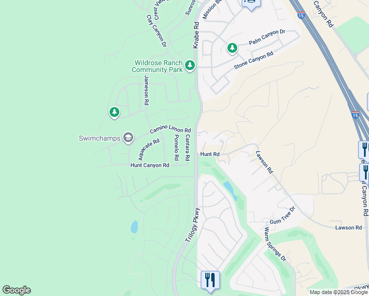 map of restaurants, bars, coffee shops, grocery stores, and more near 23649 Cantara Road in Corona