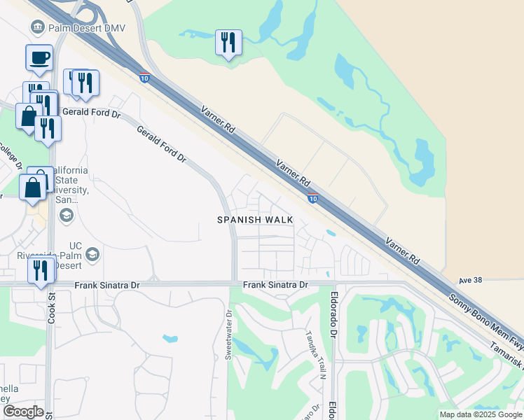 map of restaurants, bars, coffee shops, grocery stores, and more near 235 Paseo Gregario in Palm Desert