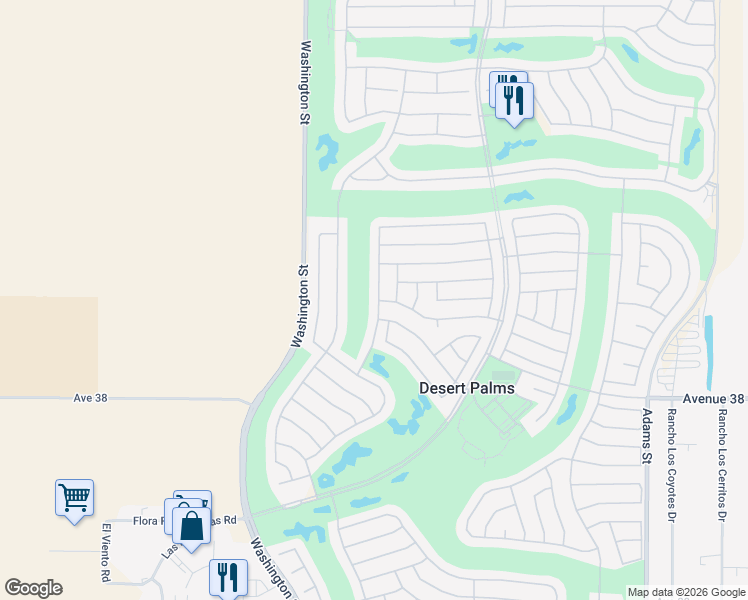 map of restaurants, bars, coffee shops, grocery stores, and more near 37515 Westridge Avenue in Palm Desert