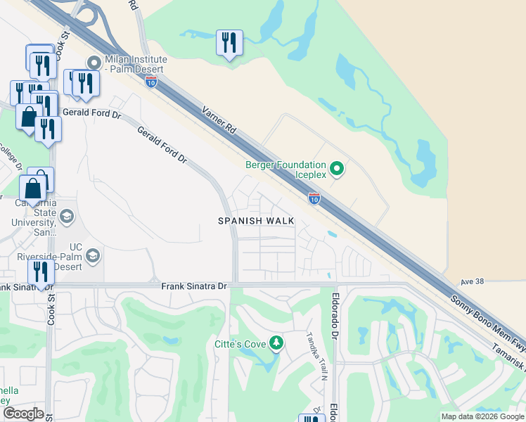 map of restaurants, bars, coffee shops, grocery stores, and more near 211 Paseo Gregario in Palm Desert