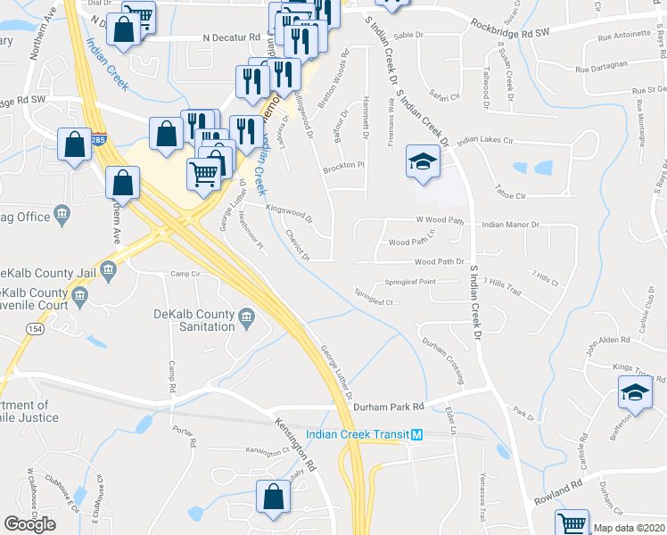 map of restaurants, bars, coffee shops, grocery stores, and more near 719 Cheviot Drive in Decatur
