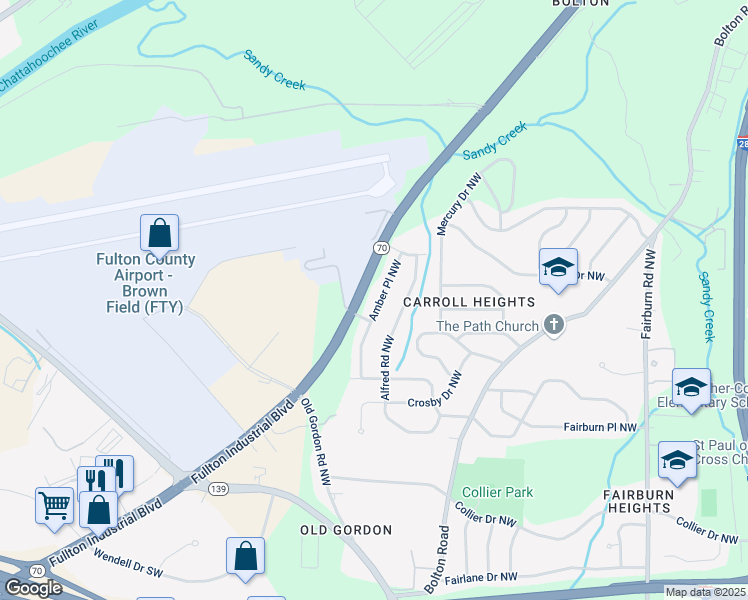 map of restaurants, bars, coffee shops, grocery stores, and more near 812 Amber Place Northwest in Atlanta