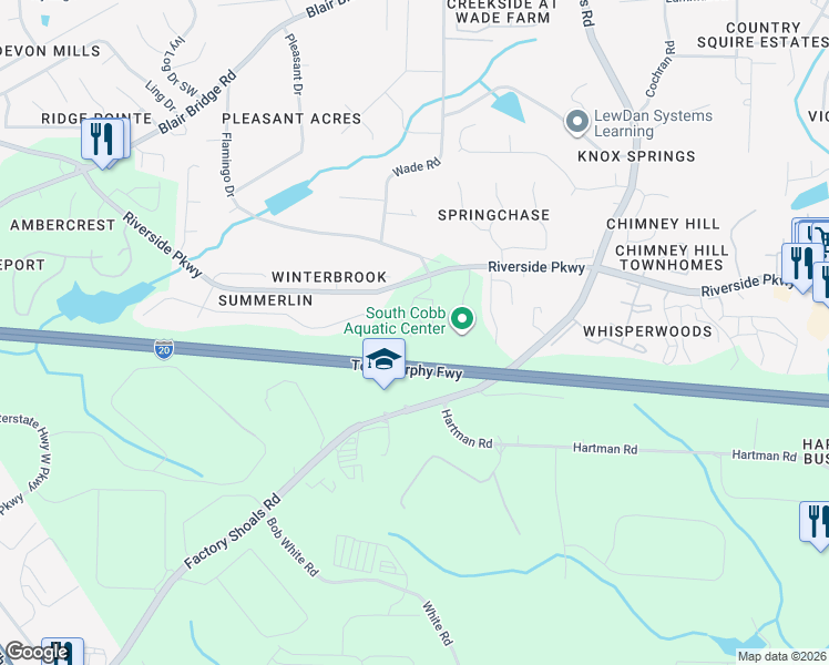 map of restaurants, bars, coffee shops, grocery stores, and more near 969 Pine Hollow Road in Austell