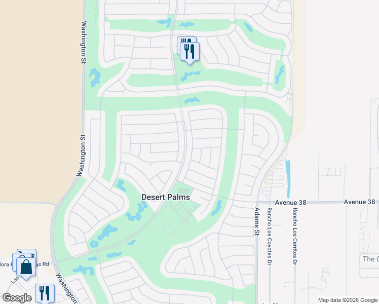 map of restaurants, bars, coffee shops, grocery stores, and more near 37489 Golden Pebble Avenue in Palm Desert