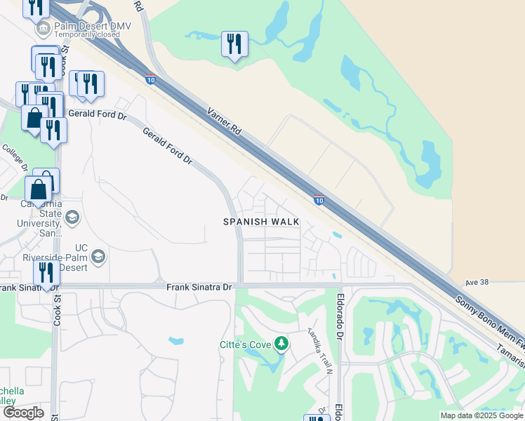 map of restaurants, bars, coffee shops, grocery stores, and more near 211 Paseo Gregario in Palm Desert