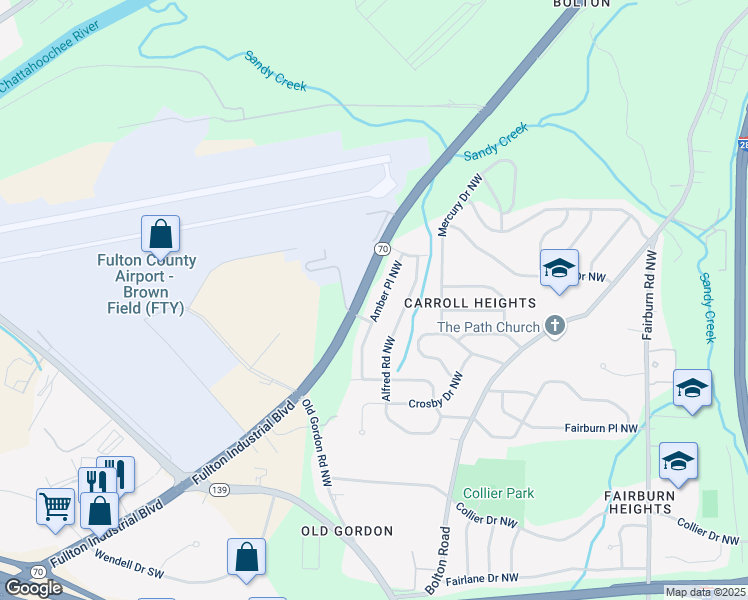map of restaurants, bars, coffee shops, grocery stores, and more near 812 Amber Place Northwest in Atlanta