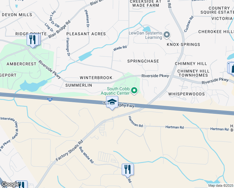 map of restaurants, bars, coffee shops, grocery stores, and more near 1103 Summerstone Trace in Austell