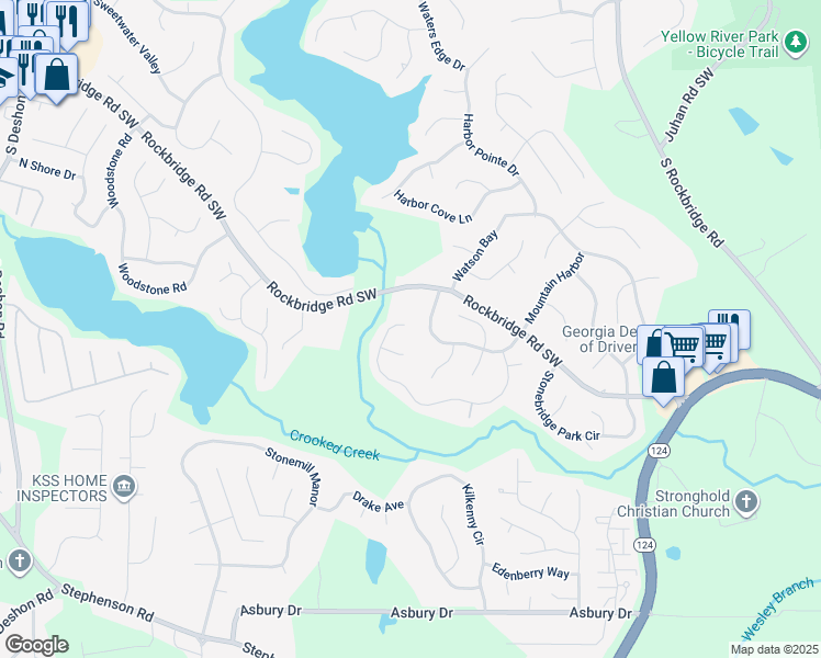 map of restaurants, bars, coffee shops, grocery stores, and more near 7734 Rockbridge Road Southwest in Lithonia