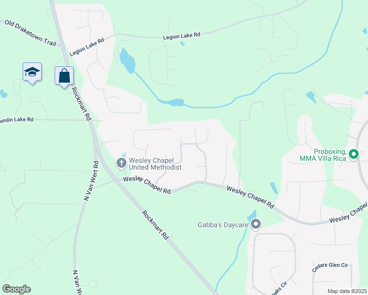 map of restaurants, bars, coffee shops, grocery stores, and more near 118 Wesley Mill Ridge in Villa Rica